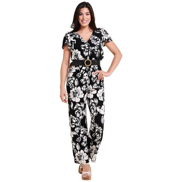 Womens Absolutely Famous Short Sleeve Belted Floral Jumpsuit - image 