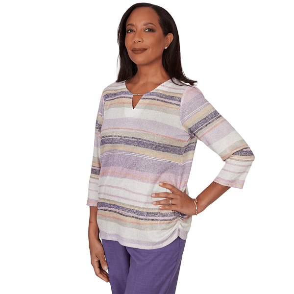 Womens Alfred Dunner Grand Bazaar 3/4 Sleeve Mix Stripe Blouse