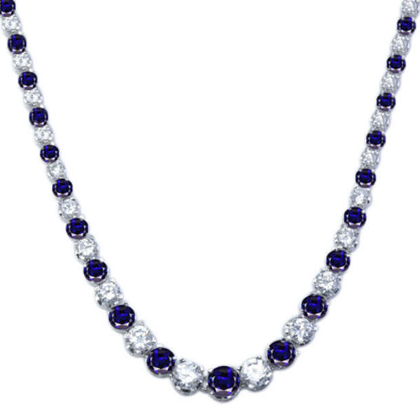 Silver Plated Sapphire & Cubic Zirconia Necklace - image 