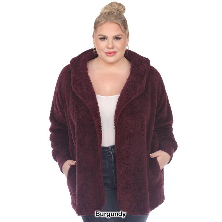 Plus Size White Mark Plush Hooded Cardigan With Pockets