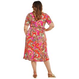 Plus Size MSK Short Sleeve V-Neck Paisley Midi Dress