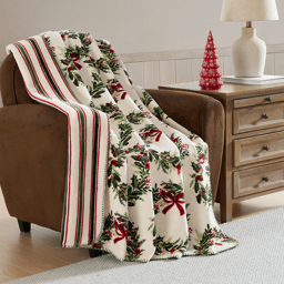 Hallmark Wreath Reversible Plush Holiday Throw Blanket
