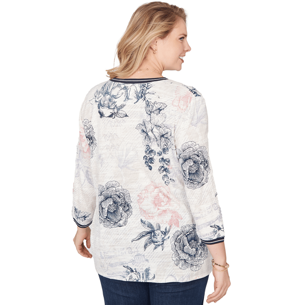 Plus Size Ruby Rd. Jetsetter Floral Stamp Front Knot Blouse