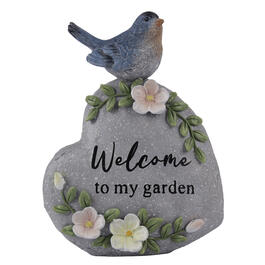 4.5in. Resin Welcome to My Garden Bluebird on a Heart Shaped Rock