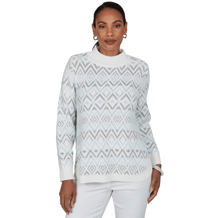 Petite Hearts of Palm Silver Linings Mock Neck Diamond Sweater