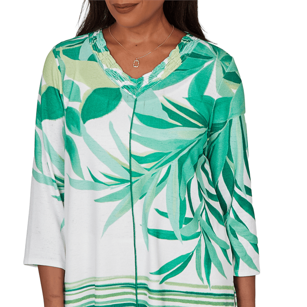 Womens Alfred Dunner Resort Living V Neck Artisan Leaf Blouse