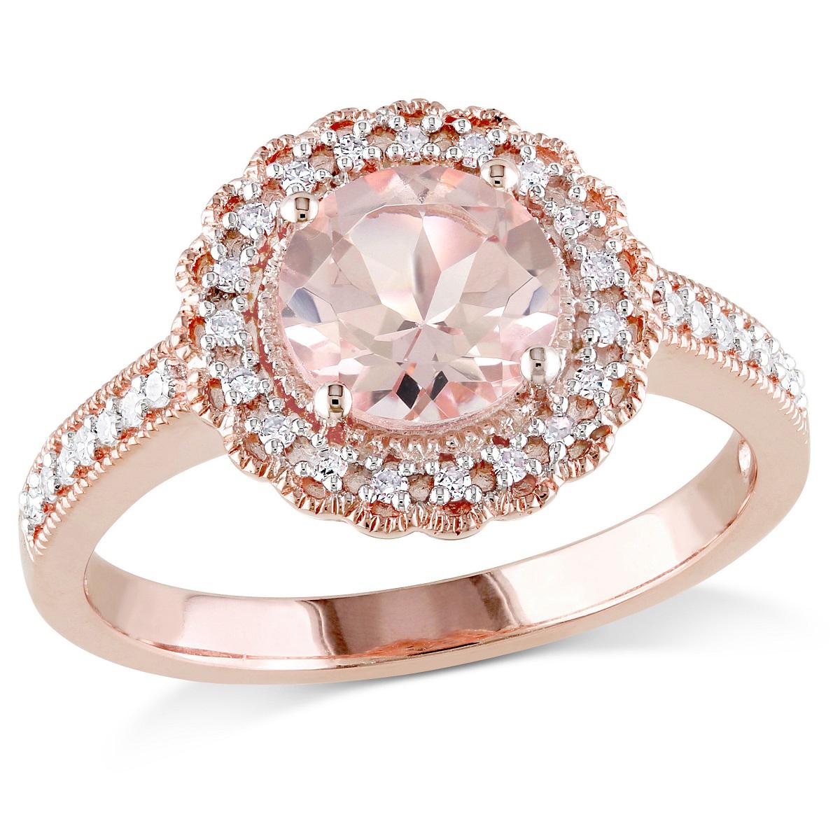 Gemstone Classics(tm) Silver Halo Morganite & Diamond Ring