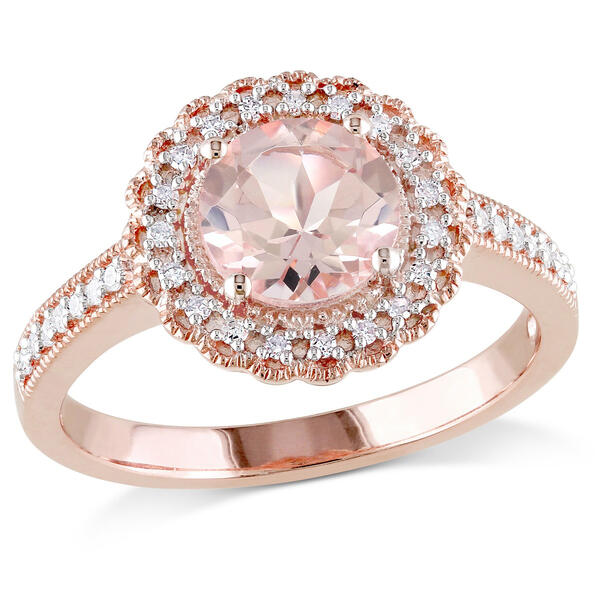 Gemstone Classics&#40;tm&#41; Silver Halo Morganite & Diamond Ring - image 