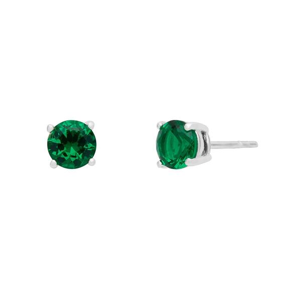Marsala Sterling Silver 6mm Lab Grown Emerald Stud Earrings - image 
