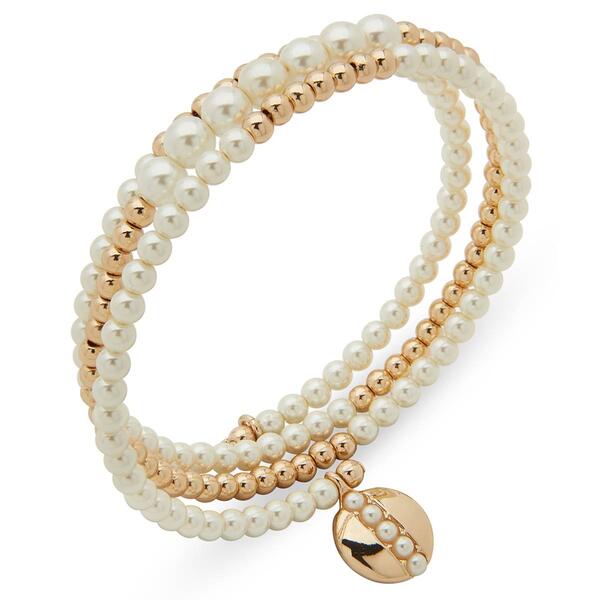 Anne Klein Gold-Tone Pearl & Metal Coil Disc Charm Bracelet - image 