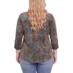 Plus Size NY Collection 3/4 Ruch Sleeve Brown Floral Blouse