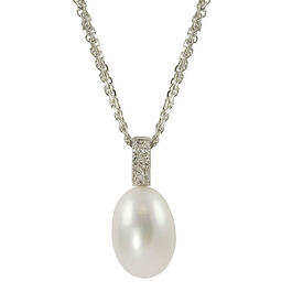 Gemstone Classics&#40;tm&#41; Sterling 9-9.5mm Pearl Diamond Necklace