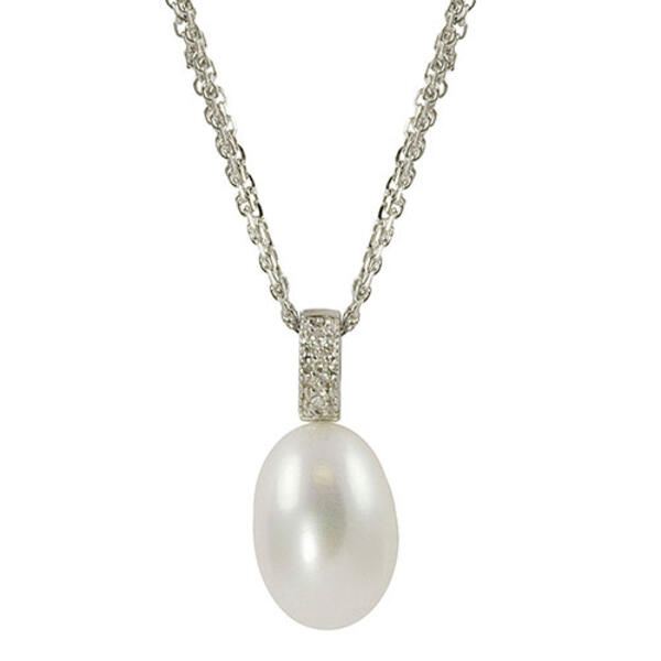 Gemstone Classics&#40;tm&#41; Sterling 9-9.5mm Pearl Diamond Necklace - image 