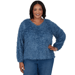 Plus Size Skyes the Limit Icy Blue Sparkle Feather Sweater