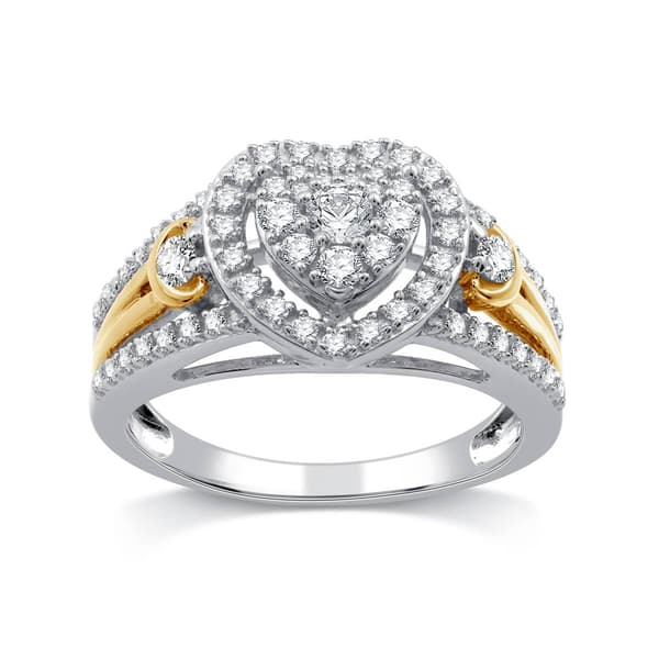 Loveblooms&#40;tm&#41; Two-Tone 1/2cttw. Diamond Heart Halo Bridal Set