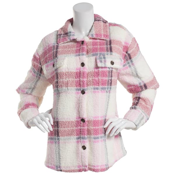 Plus Size French Laundry Plaid Button Front Sherpa Jacket-Vanilla - image 