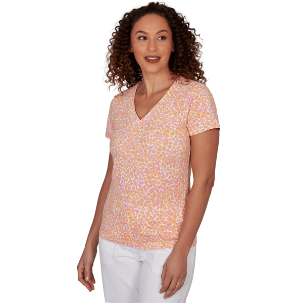 Petite Hearts of Palm Printed Essentials V Neck Abstract Dot Tee