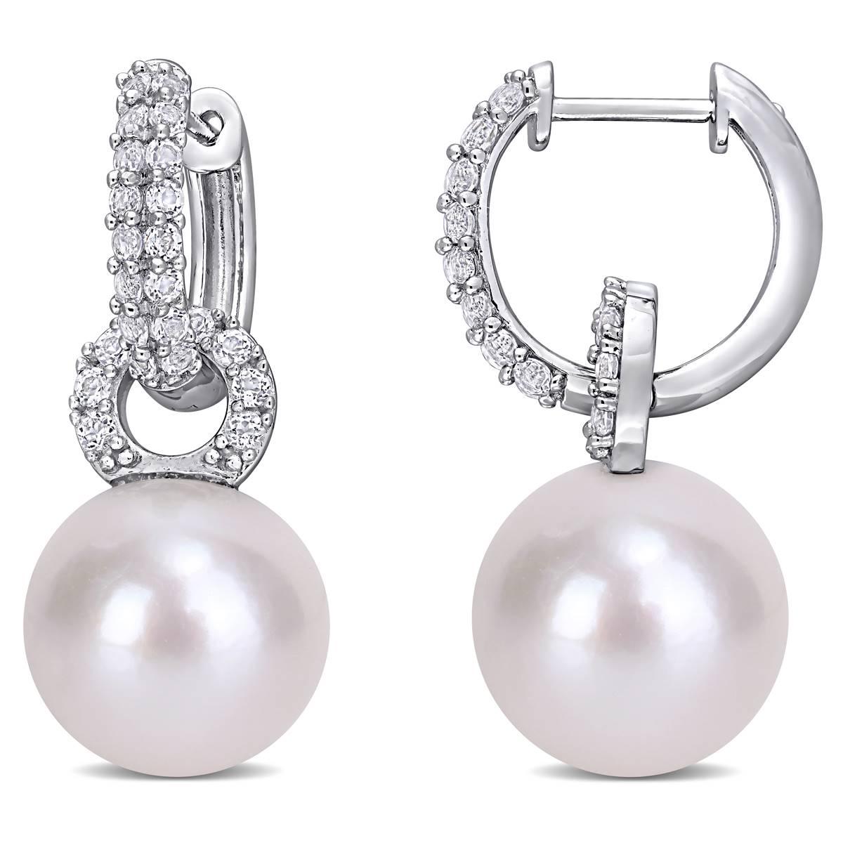 Gemstone Classics™ Pearl & Topaz Hoop Earrings