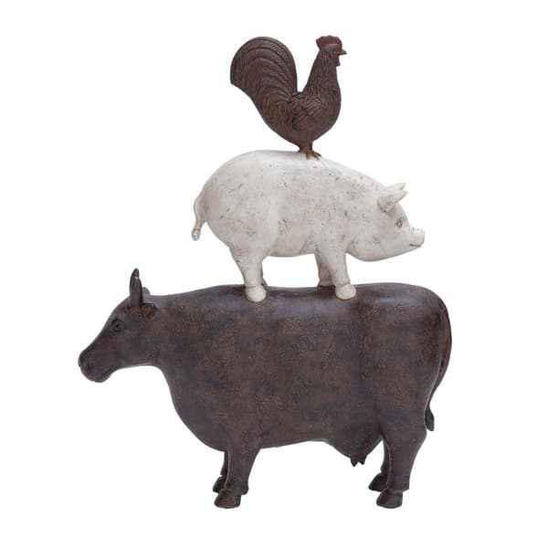 9th &amp; Pike(R) Brown Polystone Farmhouse Animals Sculpture