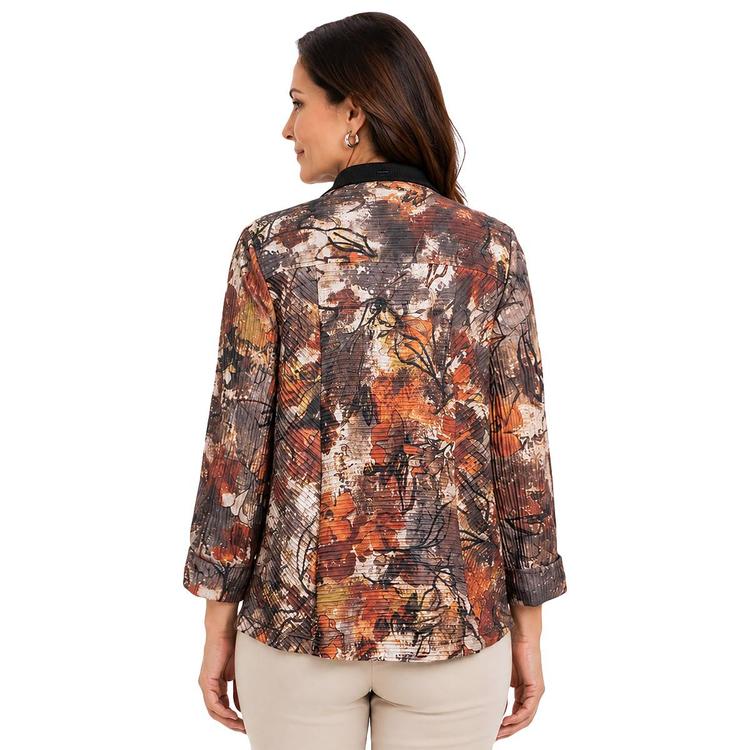 Womens Ali Miles 3/4 Sleeve Abstract Zip Front Jacket