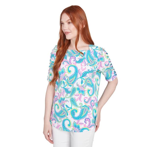 Womens Ruby Rd. Spring Oasis Short Sleeve Paisley Tee