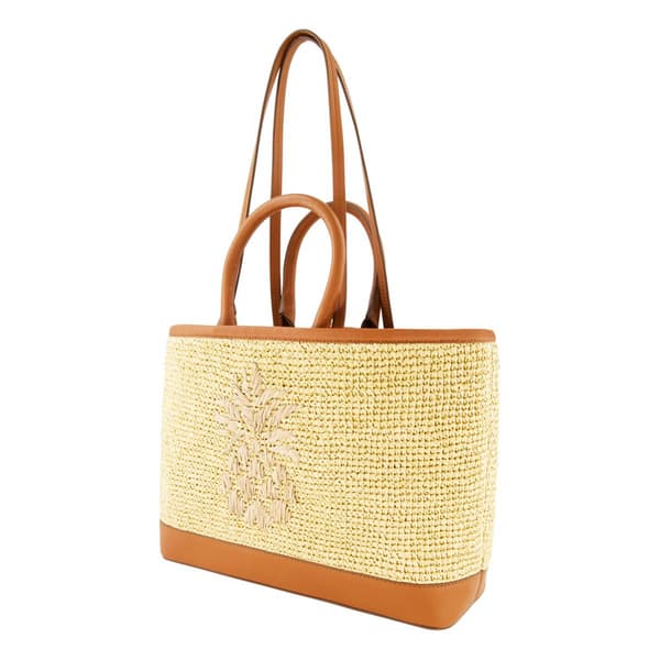 Tommy Bahama Leather Trim Raffia Tote with Pouch