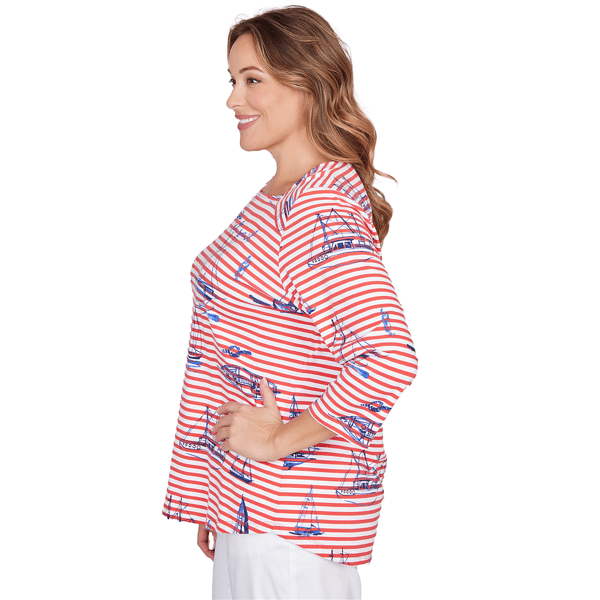 Plus Size Ruby Rd. Must Haves II 3/4 Sleeve Stripe Sailboat Tee
