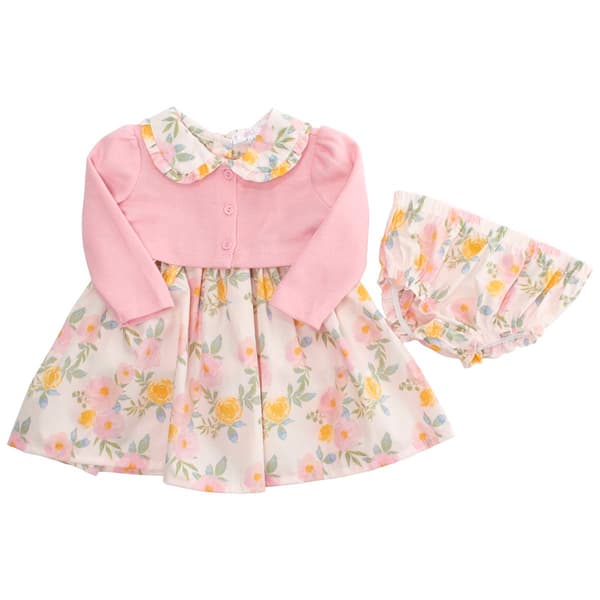Baby Girl &#40;NB-9M&#41; Nannette 3pc. Collared Floral Dress w/ Cardigan - image 