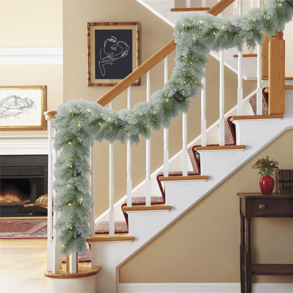 Puleo International 9ft. Pre-Lit Warm White Flocked Garland