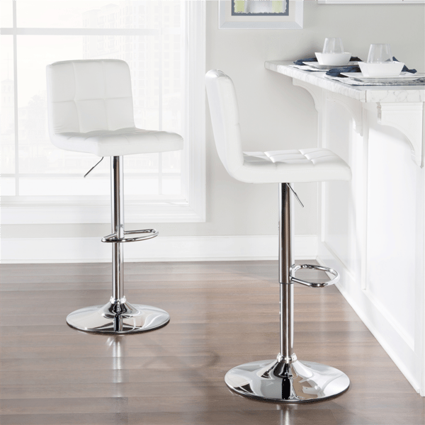 Linon Home Decor Brandt White Faux Leather Adjustable Barstool