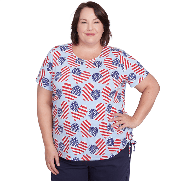 Plus Size Alfred Dunner Land Of The Free Flag Hearts Drawstring Tee - image 