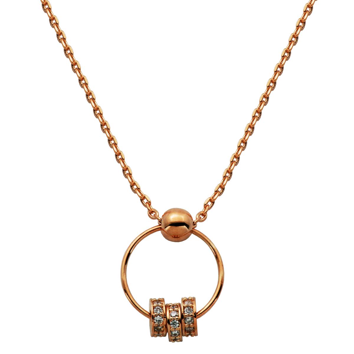 18kt. Rose Gold Over Bronze Rings Cubic Zirconia Necklace