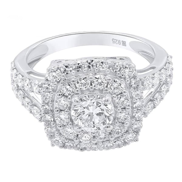 Nova Star® Sterling Silver Lab Grown Diamond Halo Cushion Ring