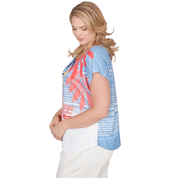 Plus Size Hearts of Palm Smooth Sailing Stripe Beach Scene Tee