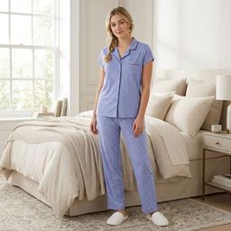 Womens Laura Ashley(R) Short Sleeve Dot Long Leg Pajama Set
