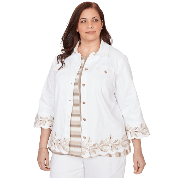 Plus Size Alfred Dunner Natural Wonder Embroidered Denim Jacket