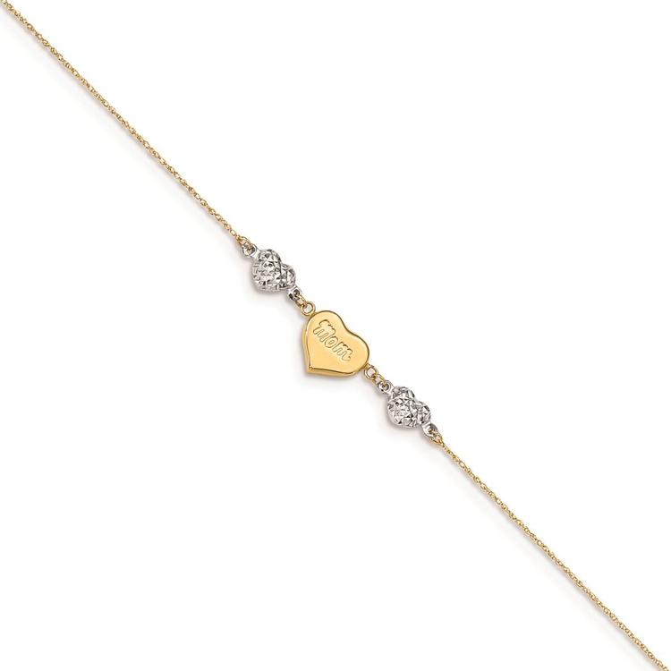 Gold Classics(tm) 14kt. Gold-Two-Tone Puffed Hearts MOM 9in. Anklet