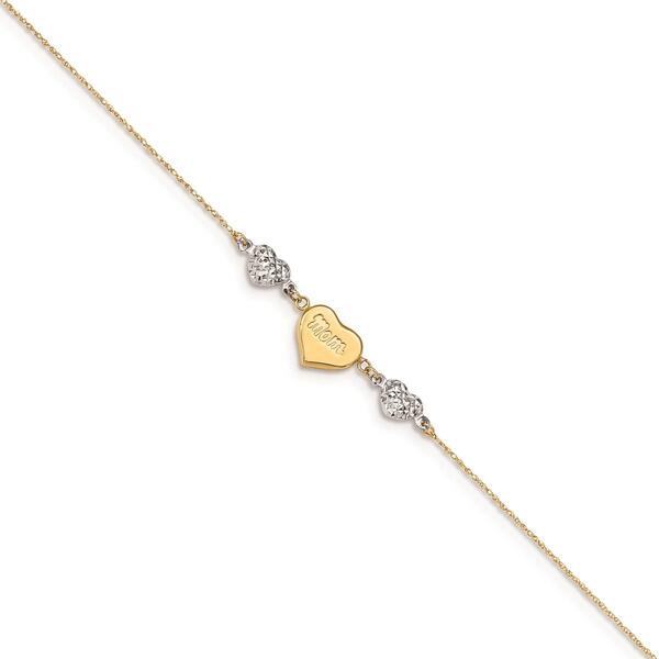 Gold Classics&#40;tm&#41; 14kt. Gold-Two-Tone Puffed Hearts MOM 9in. Anklet - image 