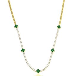 Gianni Argento Lab Grown Emerald Clover Tennis Necklace