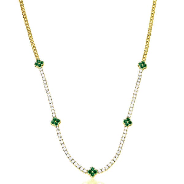 Gianni Argento Lab Grown Emerald Clover Tennis Necklace - image 