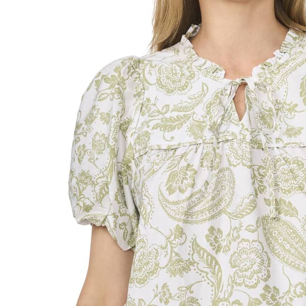 Womens Cece Short Elbow Sleeve Ruffle Neck Paisley Blouse