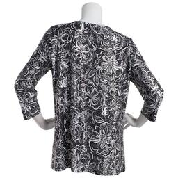 Womens Emily Daniels 3/4 Sleeve Foil Floral Bar Neck Blouse