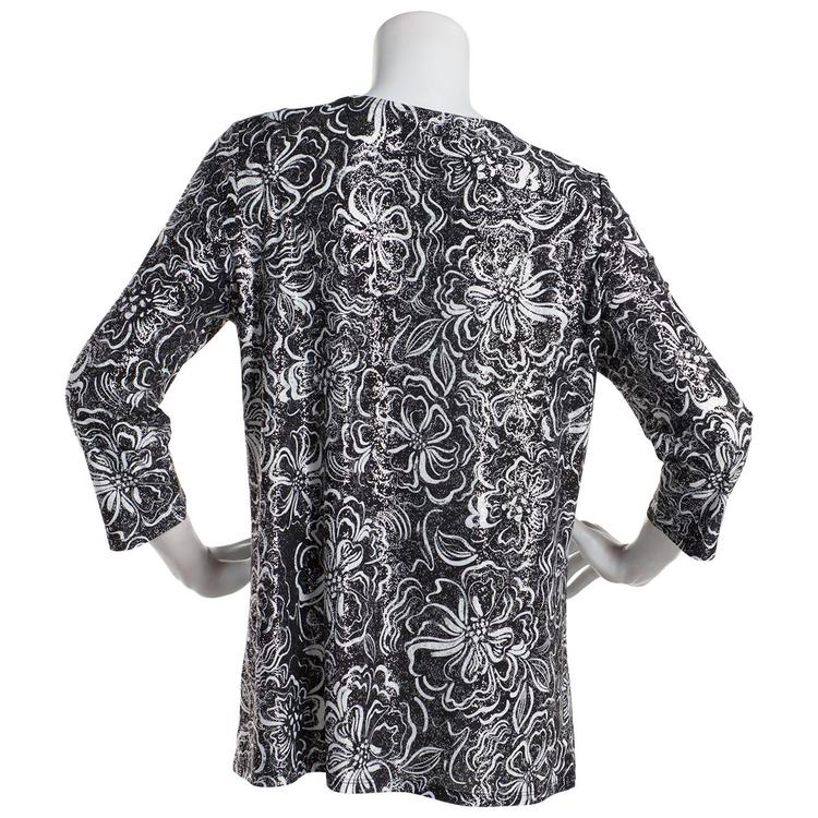 Womens Emily Daniels 3/4 Sleeve Foil Floral Bar Neck Blouse