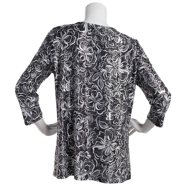 Womens Emily Daniels 3/4 Sleeve Foil Floral Bar Neck Blouse