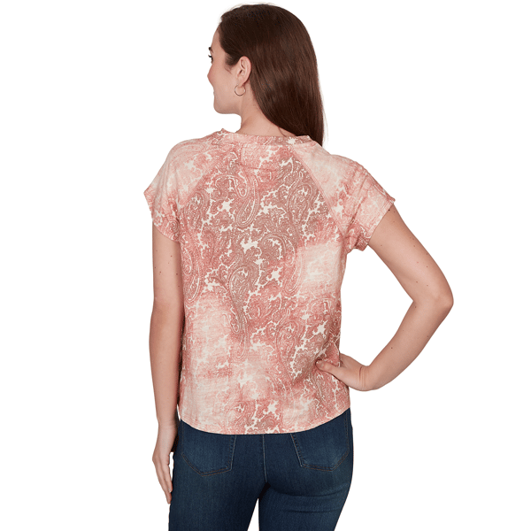 Womens Skye’s the Limit Key Items Cap Sleeve Faded Paisley Tee