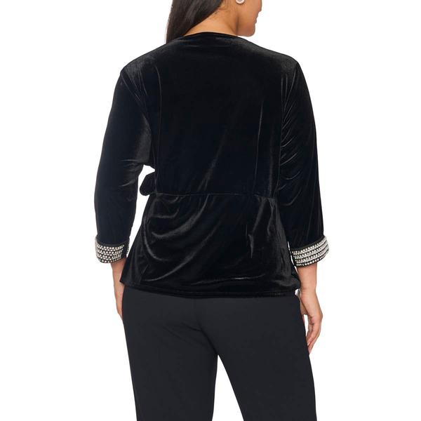 Plus MSK 3/4 Rhinestone Sleeve Velvet Faux Wrap Blouse