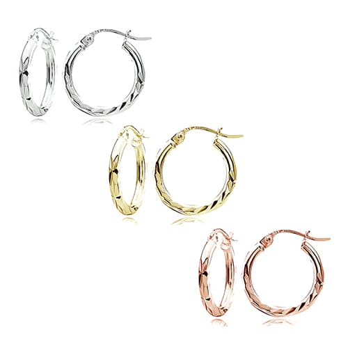 Designs by FMC Sterling Silver Diamond Cut 3pr. Hoop...