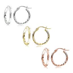 Sterling Silver Diamond Cut 3pc. Hoop Earrings Set