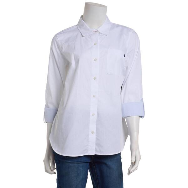 Womens Nautica Jeans Solid Roll Tab Sleeve Casual Button Down - image 
