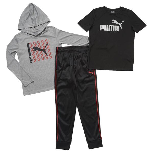 Boys &#40;8-20&#41; Puma 3pc. Interlock Tee Hoodie & Tricot Pants Set - image 